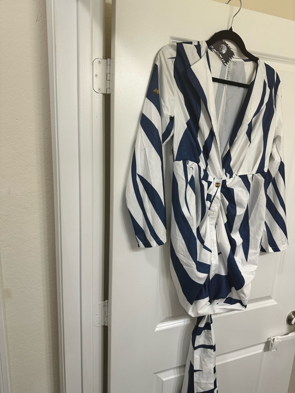 White & Navy Striped Wrap Shirt-Dress-Small- NWT - Picture 2 of 8